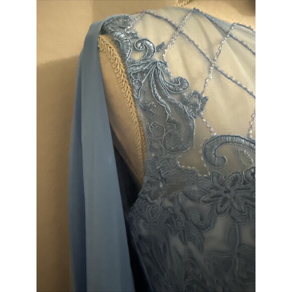 Sky Blue Formal Dress with Earrings. Size 8. Sheer jacket and corset back - Picture 3 of 6